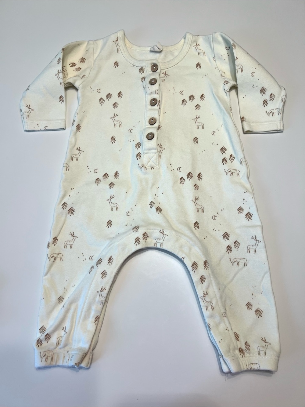 Quincy Mae Neutral Woodland Print Henley Onesie
